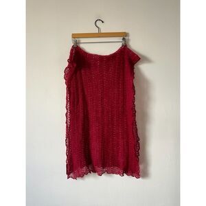 Mohair Acrylic Blend Open Knit Rectangular Scarf Cherry Red Made In Italy